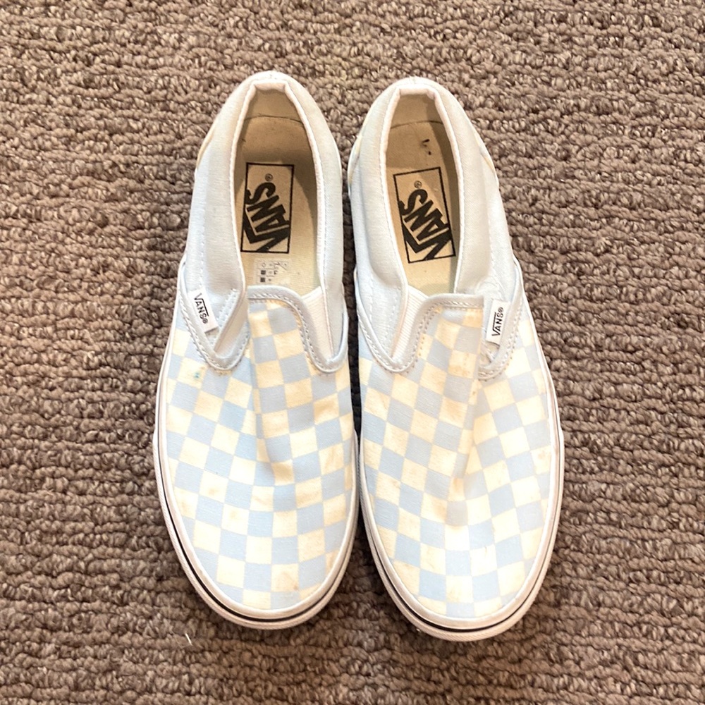 Blue and yellow checkered vans